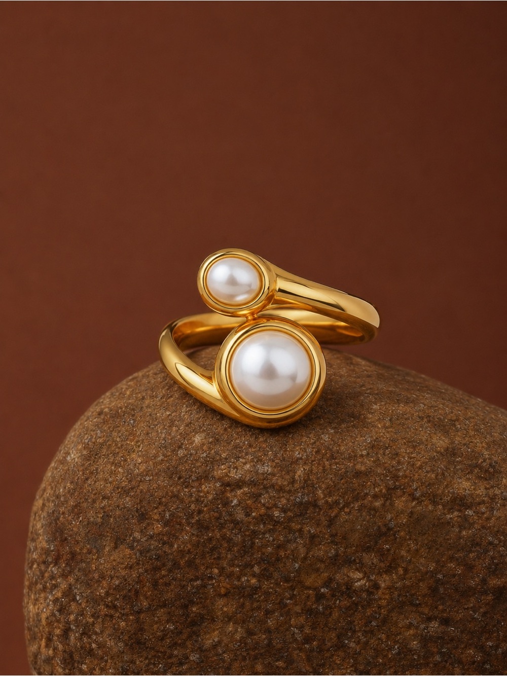 Gold-Tone Double Pearl Open Ring
